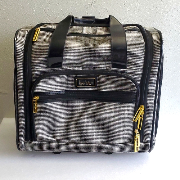 Nicole Miller Black and White Underseat Wheeled Bag Luggage 15" - Picture 1 of 16